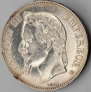 France Napoleon III 5 Francs 1868 BB COIN SiLVER NAPOLEON III (0.900) HIGH GRADE