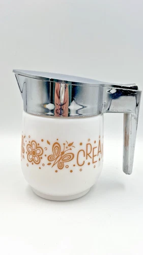 Vintage GEMCO White Milk Glass Creamer USA Corelle Corning Butterfly Gold