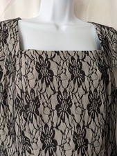 Dress M&S Woman UK 16 Cream Mix/ Black Floral Lace Lined Back Zip Cap Sleeve