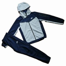 New Nike Tech Cotton Sweat Suit Hoodie  Joggers Men's Gray/Navy 3XL.