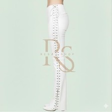 Women Lace Up Style White Leather Pants In Genuine Lambskin Leather Pants
