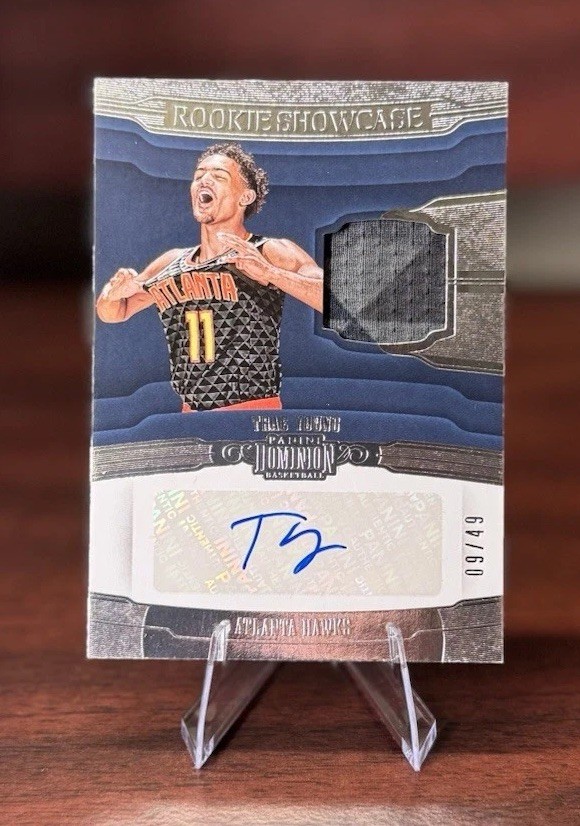 2018-19 Panini Dominion Trae Young /49 Player Worn Rookie Patch Auto (RPA)