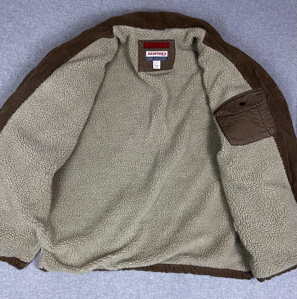 Abrigo Chaqueta Para Hombres Grande Marrón Pana Sherpa Forrado Tareas Antiguo Azul Marino Pintores Campo Foto 3 de 4