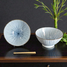 A Pair Japanese Blue & White Sensuji Lines Serving Bowls