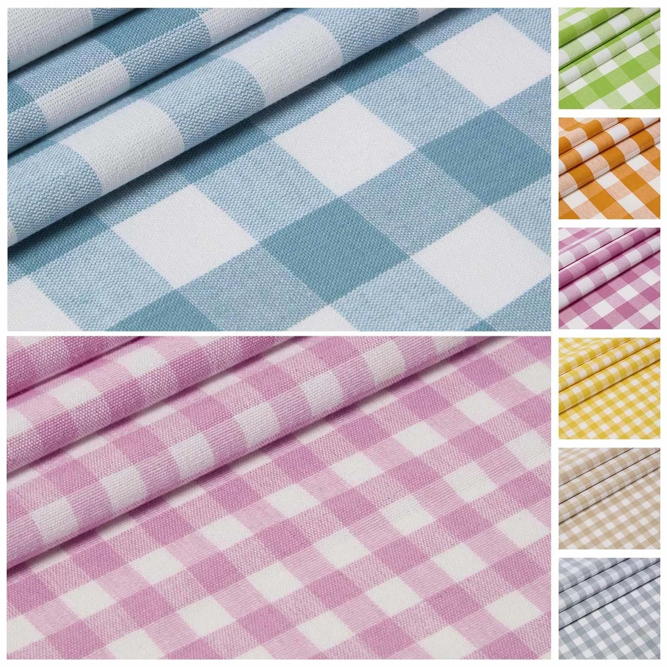 HOMESCAPES Gardinenstoff Material 100 % reine Baumwolle schweres Karo Stoff 150 cm breit