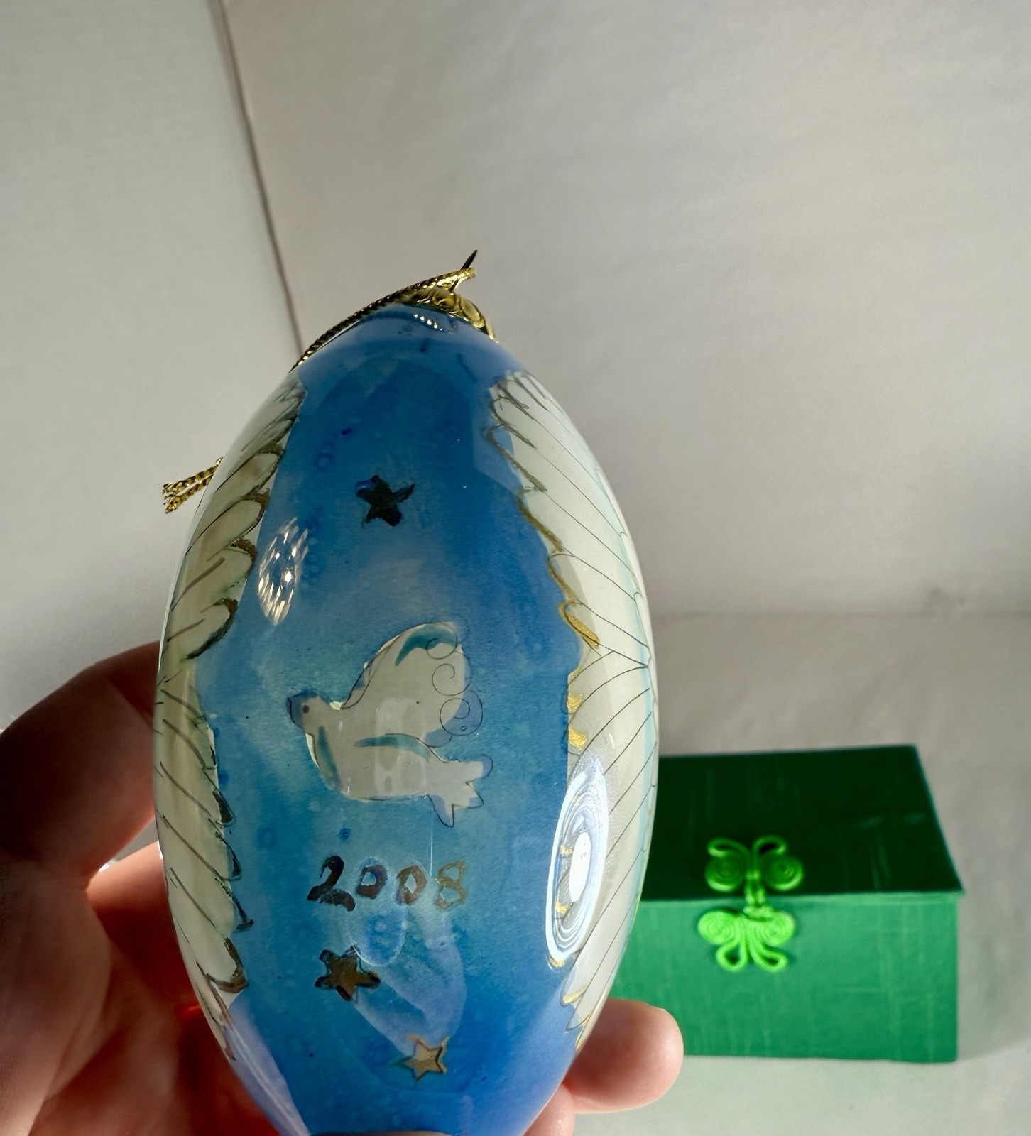 Pier One Christmas Ornament Hand Painted Glass Li Bien Angel 5" Tear Drop 2008