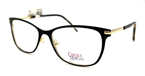 Morgan Frame Chelsea Morgan CM8000 BK Black Gold Rectangle Eyeglass Frames 53-17-140 ...
