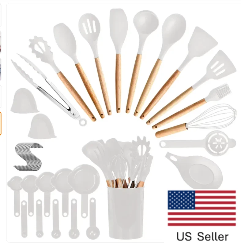 35Pcs Cooking Utensils Set Spatula Baking Utensil Egg Whisk Separator Tong Measu