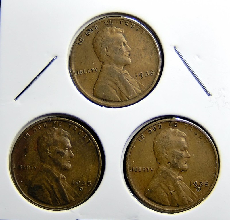 1935-P 1935-D 1935-S  Lincoln Wheat Copper Penny Cent - 3 Coin Set [USP-186]