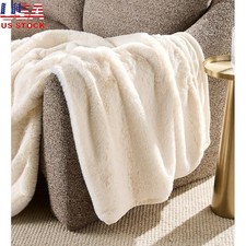 Ivory Faux Fur Throw Ultra Plush Reversible Blanket Warm Soft Cozy Home Decor US