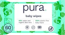 Pura Natural Sensitive Baby Wipes, 99 Water, Unscented  Hypoallergenic,...