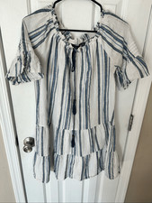 Mlle Gabrielle Woman’s Plus size small Blue And White Striped Dress 100% cotton