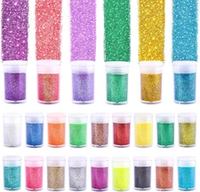 24 Colors Glitter Set, Fine Glitter for Resin, Arts and Craft Supplies Glitter,