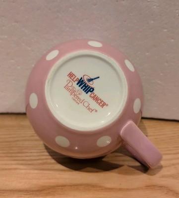 Pampered Chef Help Whip Krebs rosa und weiß gepunktet Keramiktasse neu unbenutzt