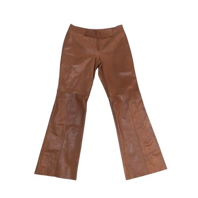 Bebe Brown 100% Leather Pants Vintage Flare Western Retro Hippie Baddie Size 8