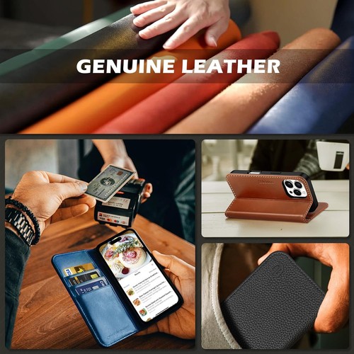 SHIELDON Case for iPhone 16 Pro Max 6.9", Genuine Leather Folio Wallet [Kickstan - Picture 8 of 9