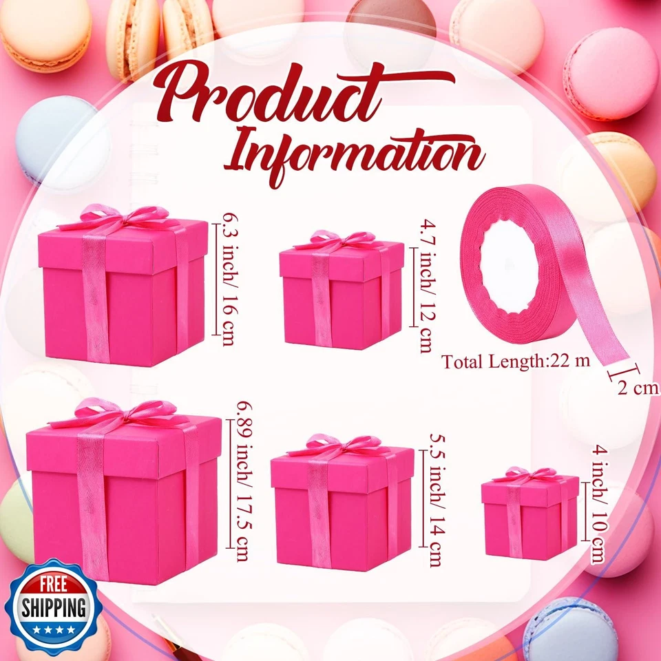 Cholemy 5 Pcs Square Nesting Boxes Decorative Gift Boxes with Lid and Ribbon - Image 2 of 4