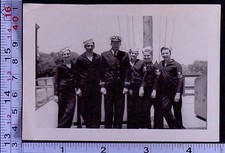 WW2 Era Military Sailors Group Image Uniforms Vintage BW Photo Snapshot