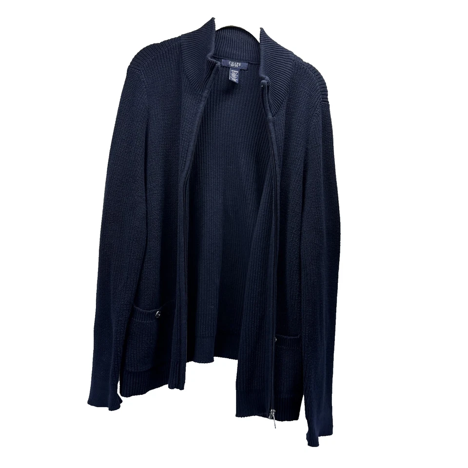 Cárdigan Chaps para mujer con cremallera talla 1X liso azul marino bolsillos tejido grueso cálido Foto 2 de 4