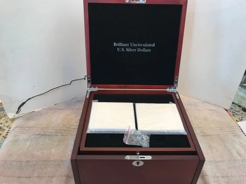 U.S. SILVER DOLLARS BRILLANT UNCIRCULATED EMPTY WOODEN BOX WITH DRAWS RARE