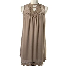 Womens Party Dress Size Medium Mocha Brown Lace Top Sheer Event Fairycore Dainty