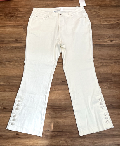 Denim 24/7 Damenhose elfenbeinfarben Ramie Leinenmischung silberne Knöpfe Stretch 18W neu mit Etikett - Bild 2 von 11