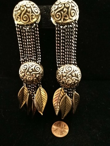 DOMES DE METAL DORADAS HOJAS PLATEADAS CADENAS NEGRAS COMO ESTÁN PENDIENTES CLIP DE COLECCIÓN - Imagen 4 de 8