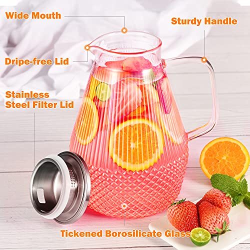 Glass Pitcher 80oz Glass Pitcher With Lid And Spout Large Glass Water Pitcher Fo - Picture 2 of 7
