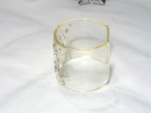 Bracciale Cuff In Cristallo Lucite Trasparente Bianco Vintage - Foto 6 di 8