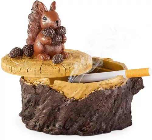Outdoor Ashtrays for Cigarettes Cute Resin Squirrel Ashtray with Lid for Garden - Picture 2 of 6
