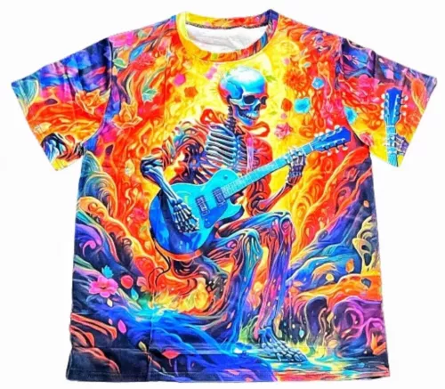 Tie Dye Tshirt T-Shirt Sz XL Skeleton Gibson Les Paul Psychedelic Grateful Dead