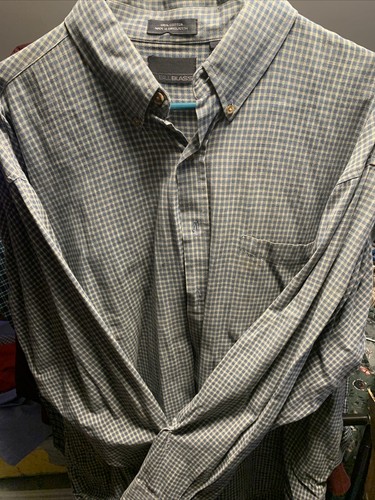 Men’s long sleeved buttoned shirt w collar Bill Blass XL Green White Plaid - Picture 2 of 3