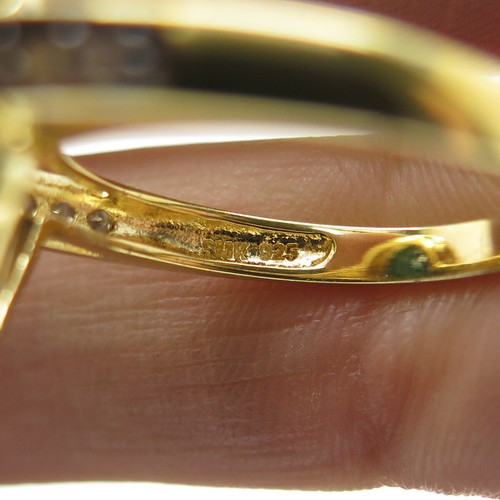 925 Sterling Silver Gold Plated Real Diamond & Pear-Cut Emerald Gem Ring Size 8 - Picture 8 of 9