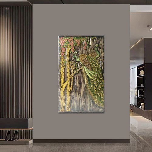 Peacock painting, Hand painted on a carbonized wood,Chinese lacquer painting - Picture 12 of 13