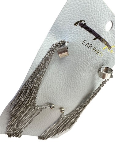 Free People Ear Party Silver Chain Fringe Earrings Boho Style Cuff - Picture 3 of 7