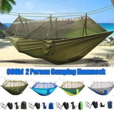 Double Hammock w/ Mosquito Net Lightweight Two Person Camping Bed Hanging Swing