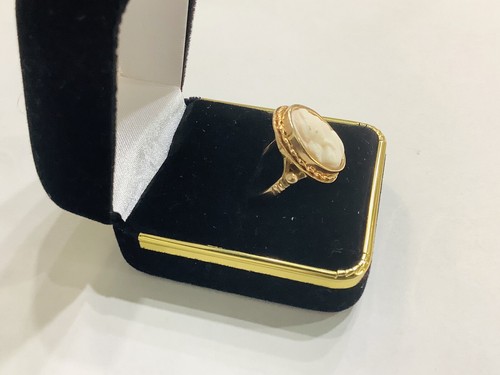 Anillo de cameo antiguo de coral piel de ángel tallado en oro 14 K tallado en oro talla 7 - Imagen 2 de 7