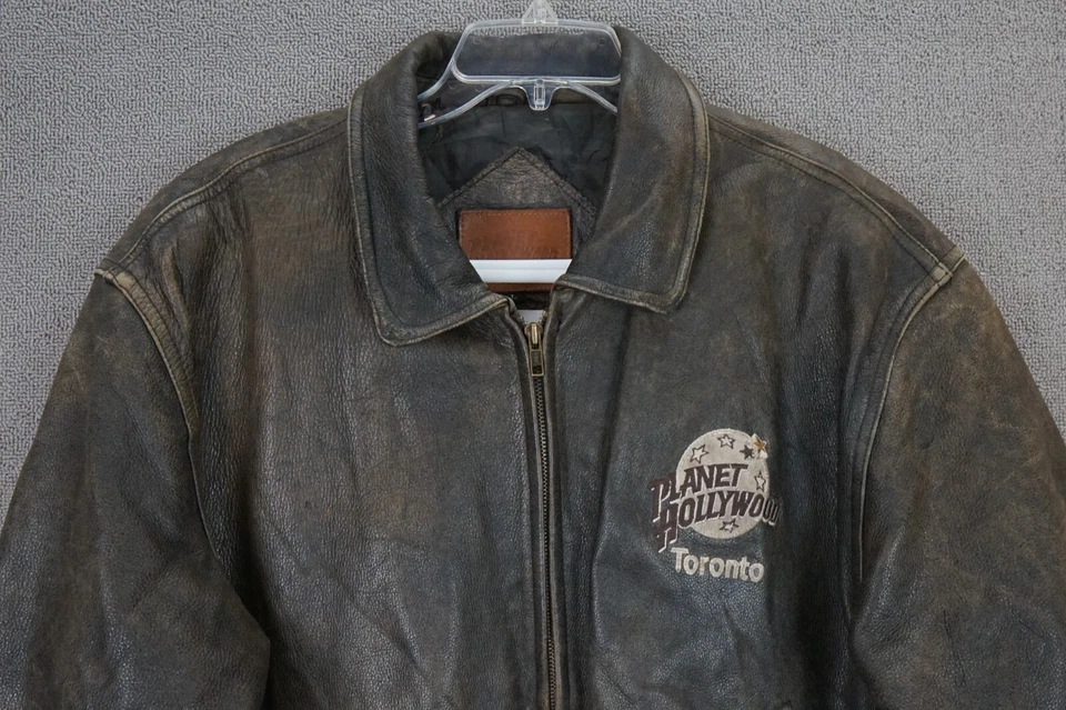 Chaqueta de Cuero Planet Hollywood Toronto Años 90 De Colección Rara Bordada Forrada EE. UU. Foto 3 de 4