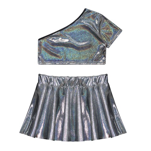 Kids Girls Dance Outfit Stage Performance Dancewear Party Crop Top With Skirt - Picture 13 of 84