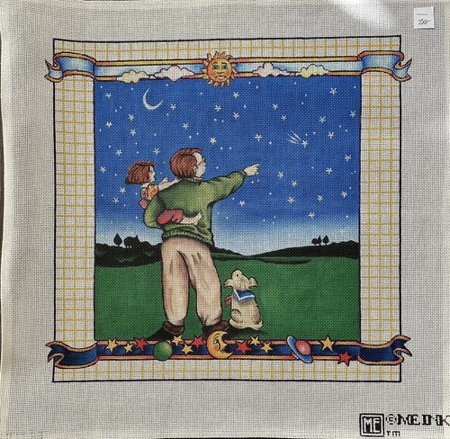 Mary Engelbreit Handpainted Needlepoint  Canvas Dad And Daughter 22”x22” Rare - Picture 4 of 5