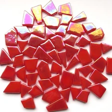 Iridescent Watermelon Red Odd Cut Shaped Glass Mosaic Tile -25 Tiles