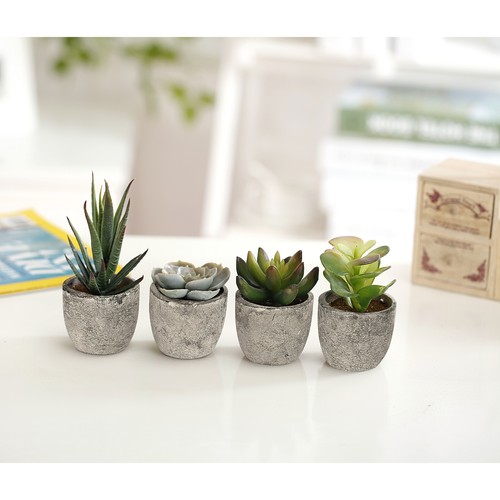 MyGift Set of 4 Assorted Decorative Artificial Succulent Plants with Gray Pots - Picture 2 of 6