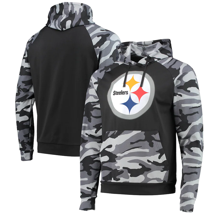 Pittsburgh Steelers NFL Camo Raglan Pullover Hoodie Black, FREE SHIP!