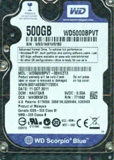WD5000BPVT-00HXZT3,  HAOT2AB WESTERN DIGITAL SATA 500GB WXG1 OCT 2011