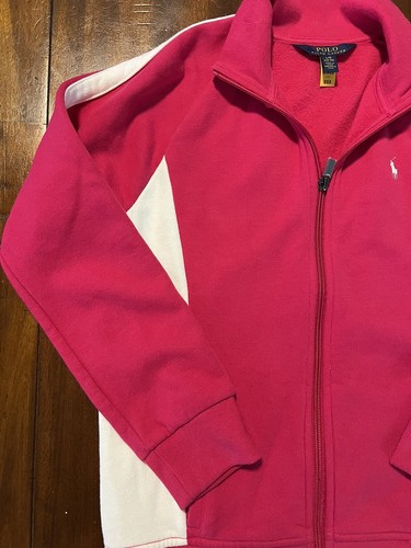 Polo Ralph Lauren Youth Girls Full Zip Sweatshirt Pink White Large 12-14 - Picture 5 of 12