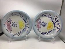 Belari Fish Plate Dish Pottery Ceramic Lot of 2 Hand Painted Blue Italy 10" 
