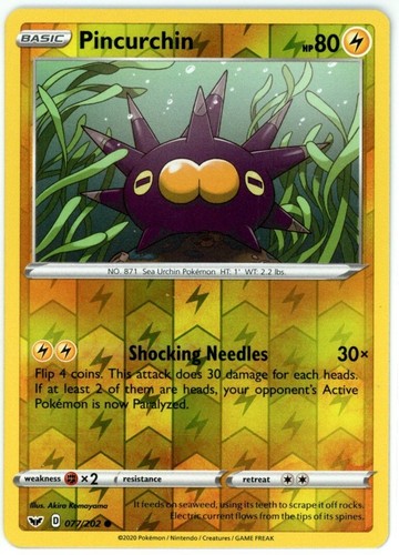 Pokemon TCG Pincurchin 077/202 Swsh01: Sword & Shield Reverse Holo