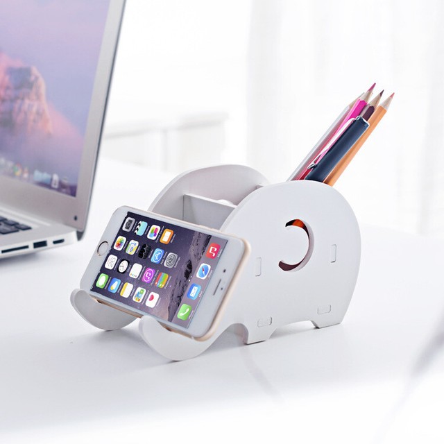 Cute Elephant Pencil Pen Holder Tidy Desk Office Stand Phone