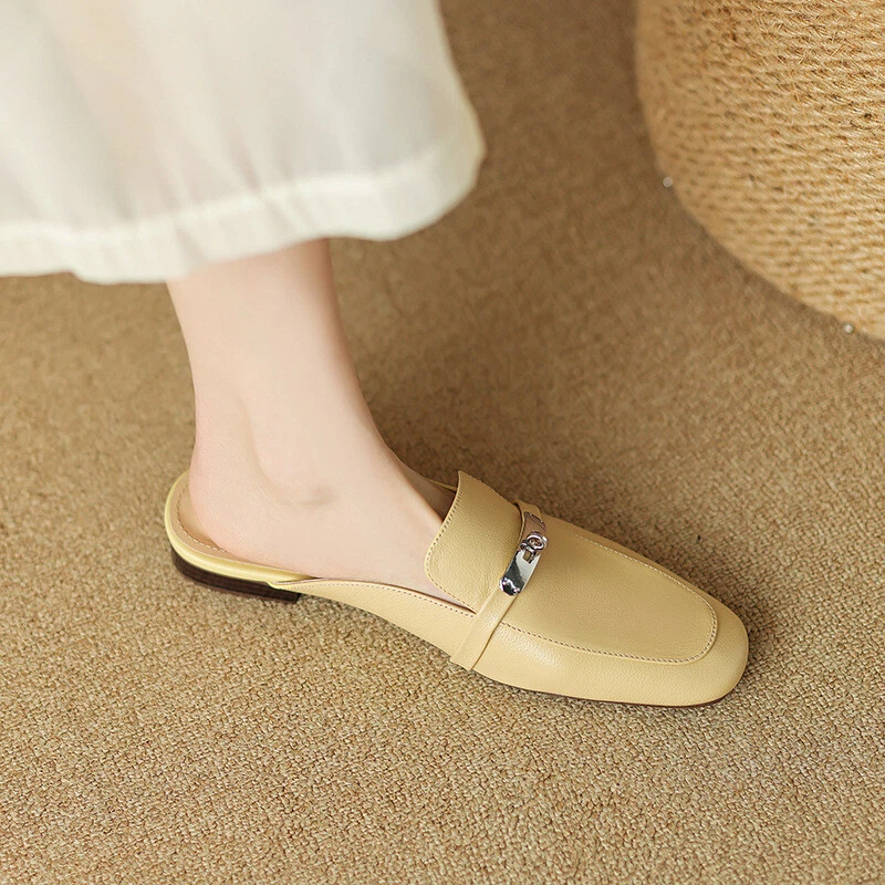 Женские квадратные пальцы ног толщиной каблуки плоский тапочки Summer новый низкий каблук комфорт обувь - Изображение 4 из 4