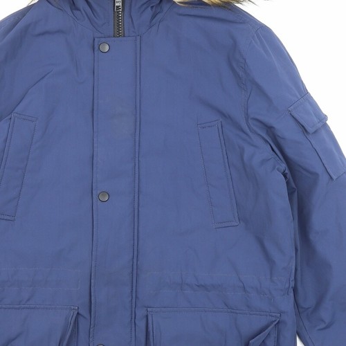 ASOS Mens Blue Parka Coat Size S Zip - Picture 8 of 10